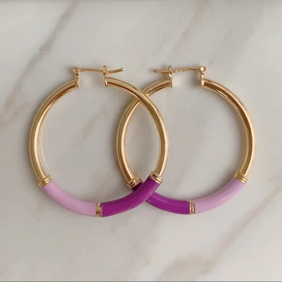 Enamel Tube Hoops | 18k Gold Filled - Picture 2 of 7